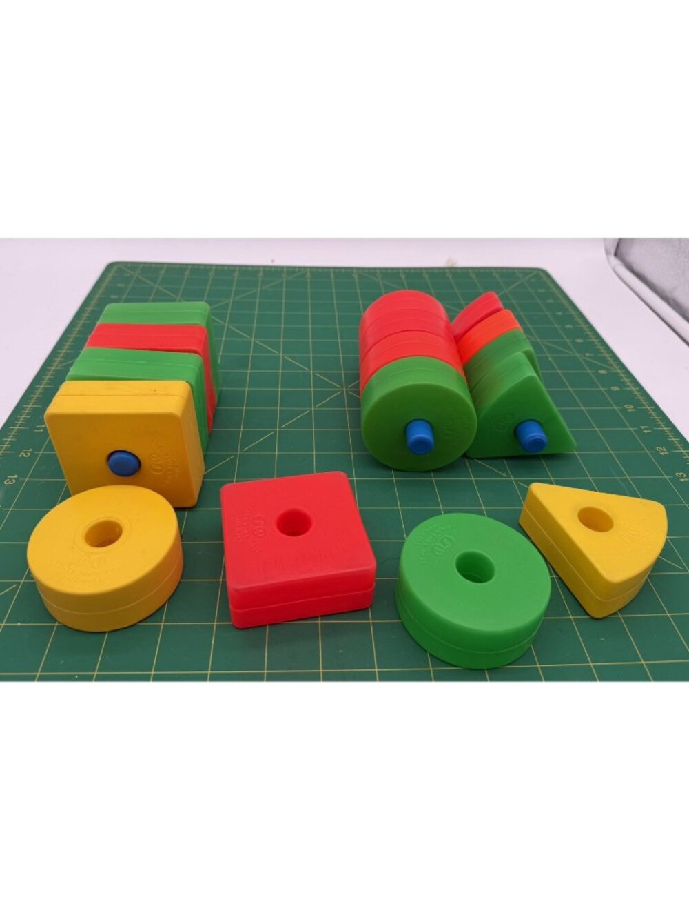 Vintage Fisher Price Stacking Shape Plastic Blocks Lot 3 Stick Rods 16 Blocks